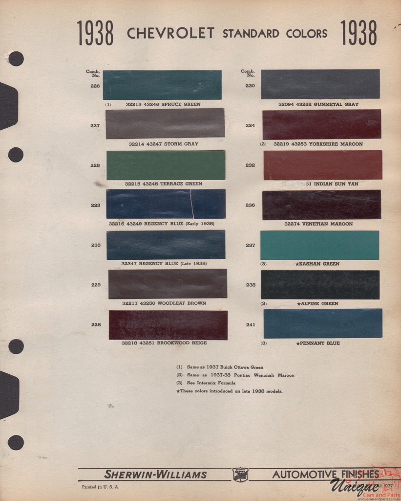 1938 Chev Paint Charts Williams 1